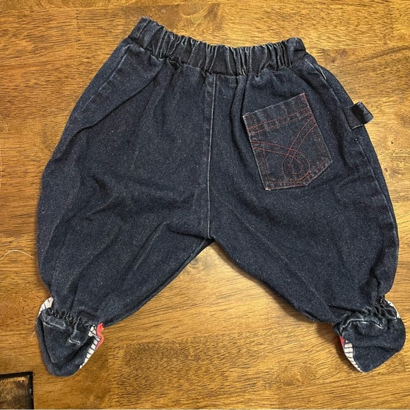 Vintage 90's Y2K 6-9 Month Baby Jeans With Stretchy Waist And Sneaker Footies - Picture 2 of 6